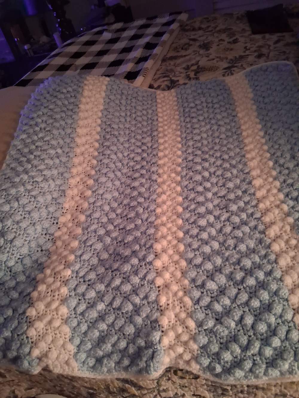 Handmade Baby Throw Blanket - Blue & White Stripes
